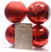 4x Kerst rode kunststof kerstballen 10 cm - Mat/glans - Onbreekbare plastic kerstballen - Kerstboomversiering kerst rood