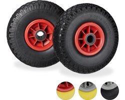 Steekwagenwiel - 3.00-4" - 2 stuks - massief - anti lek - 260x85 mm - geel-rood
