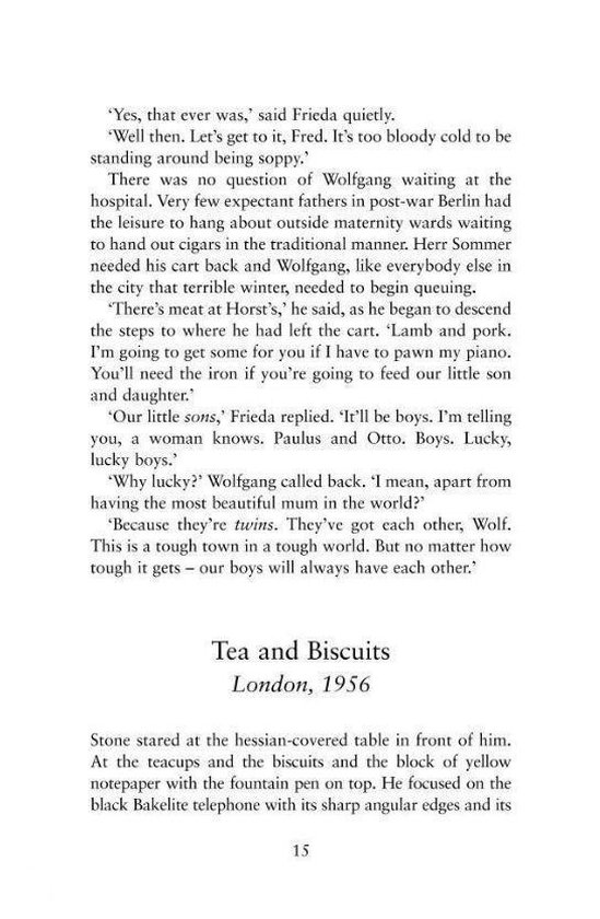 Tekst met de titel "Tea and Biscuits, London, 1956"