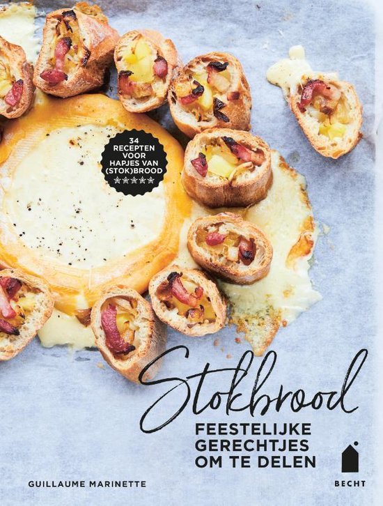 Boek 'Stokbrood' met gegrilde stokbrood hapjes en gesmolten kaas.