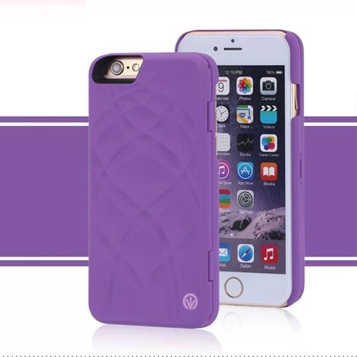 Hard Cover spiegel paars PU leder Wallet Card Slot Case for geschikt voor iPhone6 geschikt voor iPhone 6/ 6s Multifunctioneel achterkant pasjeshoesje