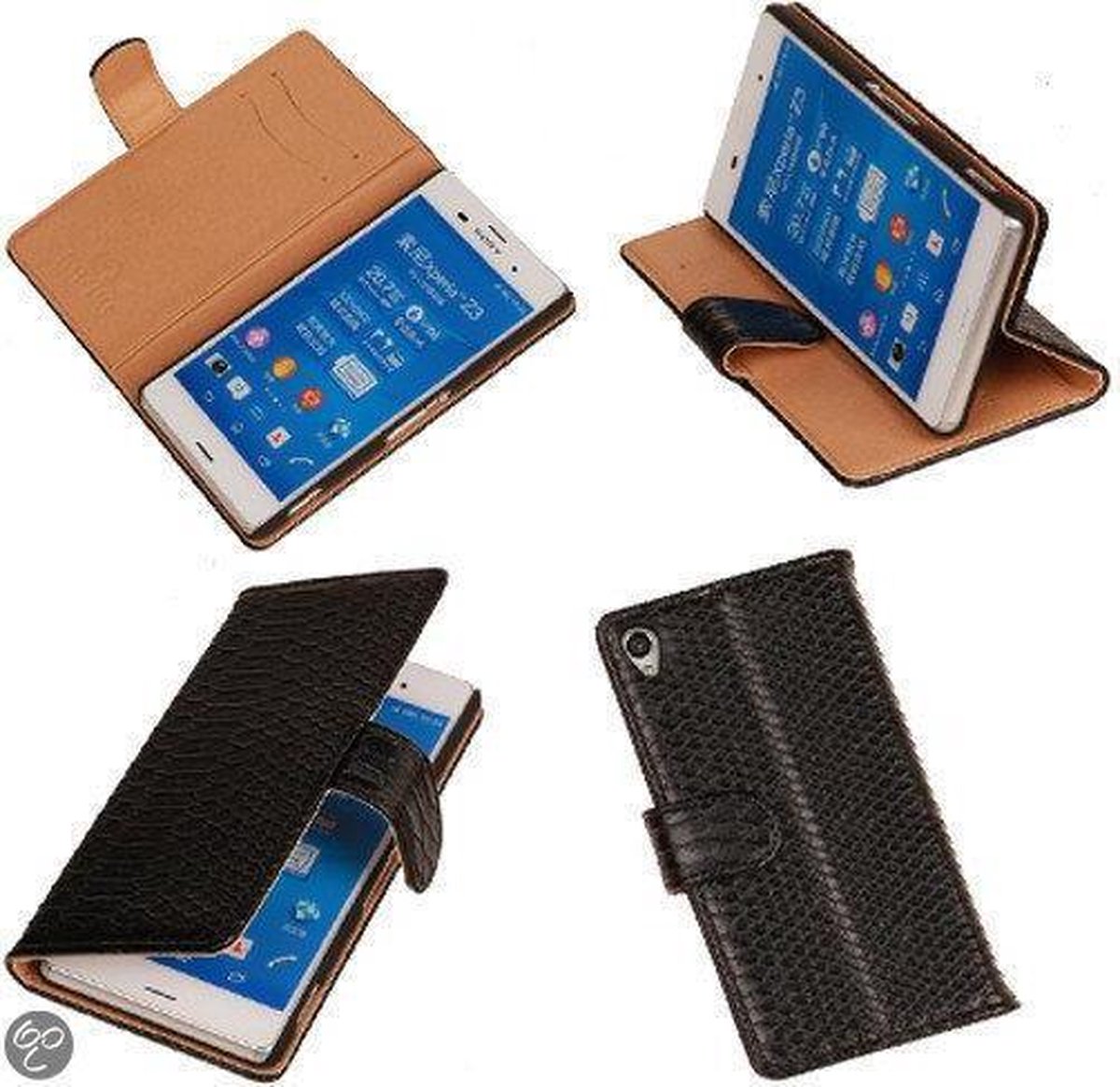 "Bestcases ""Slang"" Zwart Sony Xperia Z3 Bookcase Wallet Cover Hoesje"