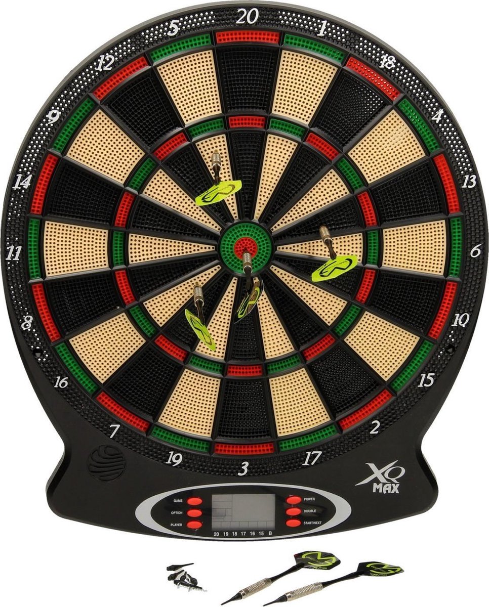 WIN.MAX Elektronische Dartscheibe Profi Set mit 211 Varianten für 1 bis 16 Spieler mit 12 Darts 12 Pro Flights 100 Pfeilspitzen Zubehör