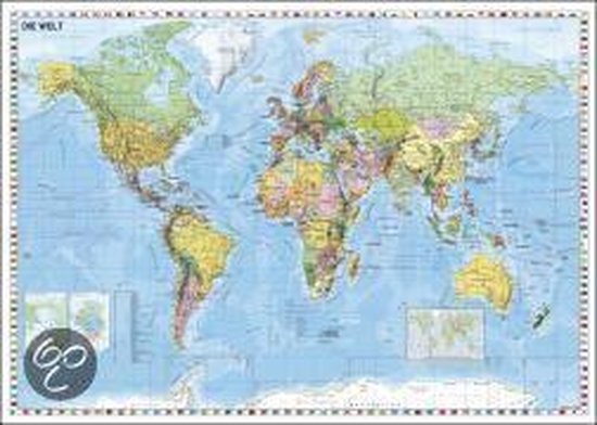 Weltkarte deutschsprachig. Wandkarte mit Flaggenrand - cover