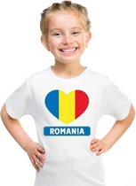 Roemenie hart vlag t-shirt wit jongens en meisjes XS (110-116)