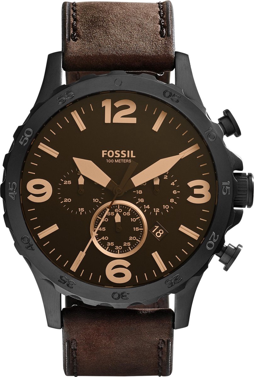 Fossil Nate JR1487 Herenhorloge 50 mm - Zwart