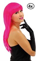 4x Ponny pruik fluor pink - pruik party gala festival neon thema feest party