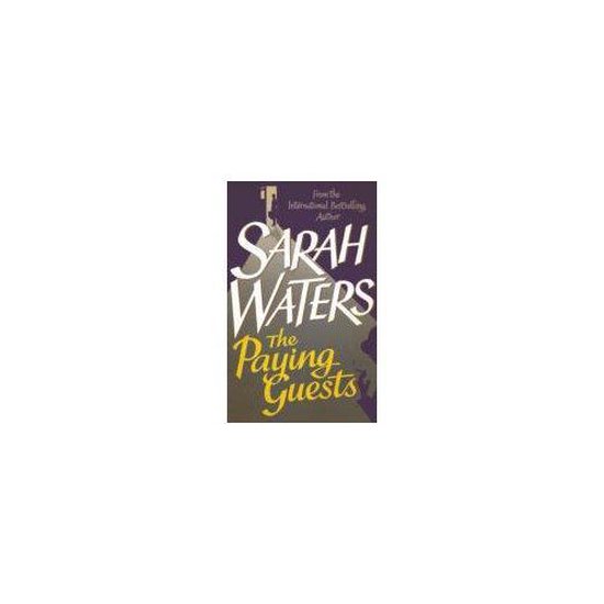 Boekhoes 'The Paying Guests' van Sarah Waters, met paarse achtergrond en gouden letters.