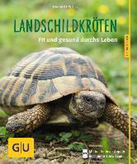Landschildpadden, fit en gezond door het leven. Op de voorpagina staat een schildpad met een bruine, geschubde schaal in gras.