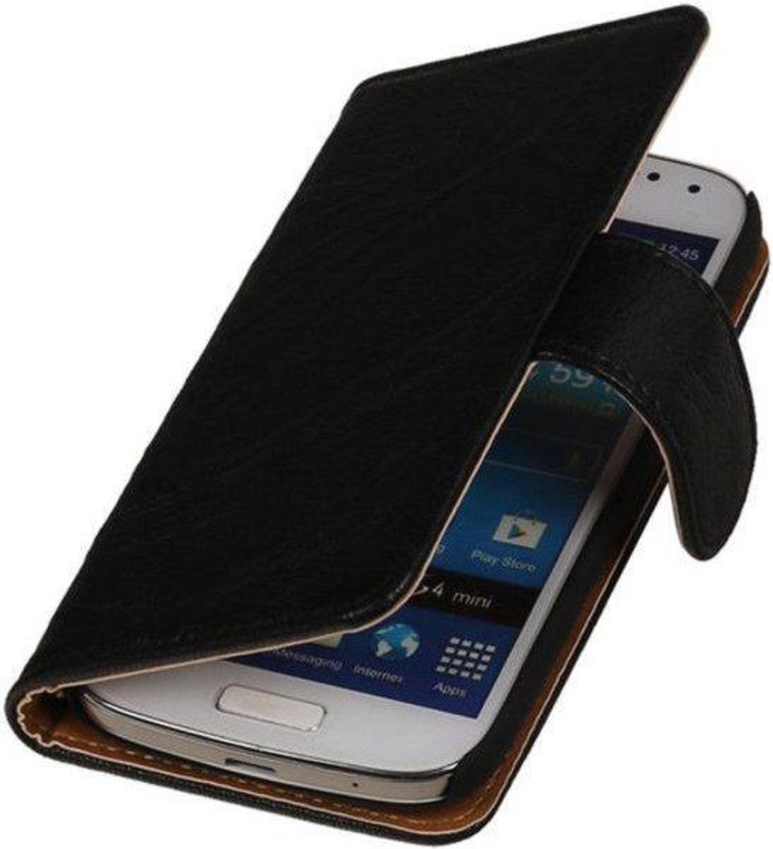 BestCases.nl Zwart Echt Leer Leder booktype wallet hoesje voor Huawei Ascend G525