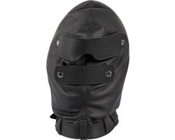 LateX – Latex Hoofdmasker in Strakke Anatomische Vorm met Montage Ring voor Mond – Zwart