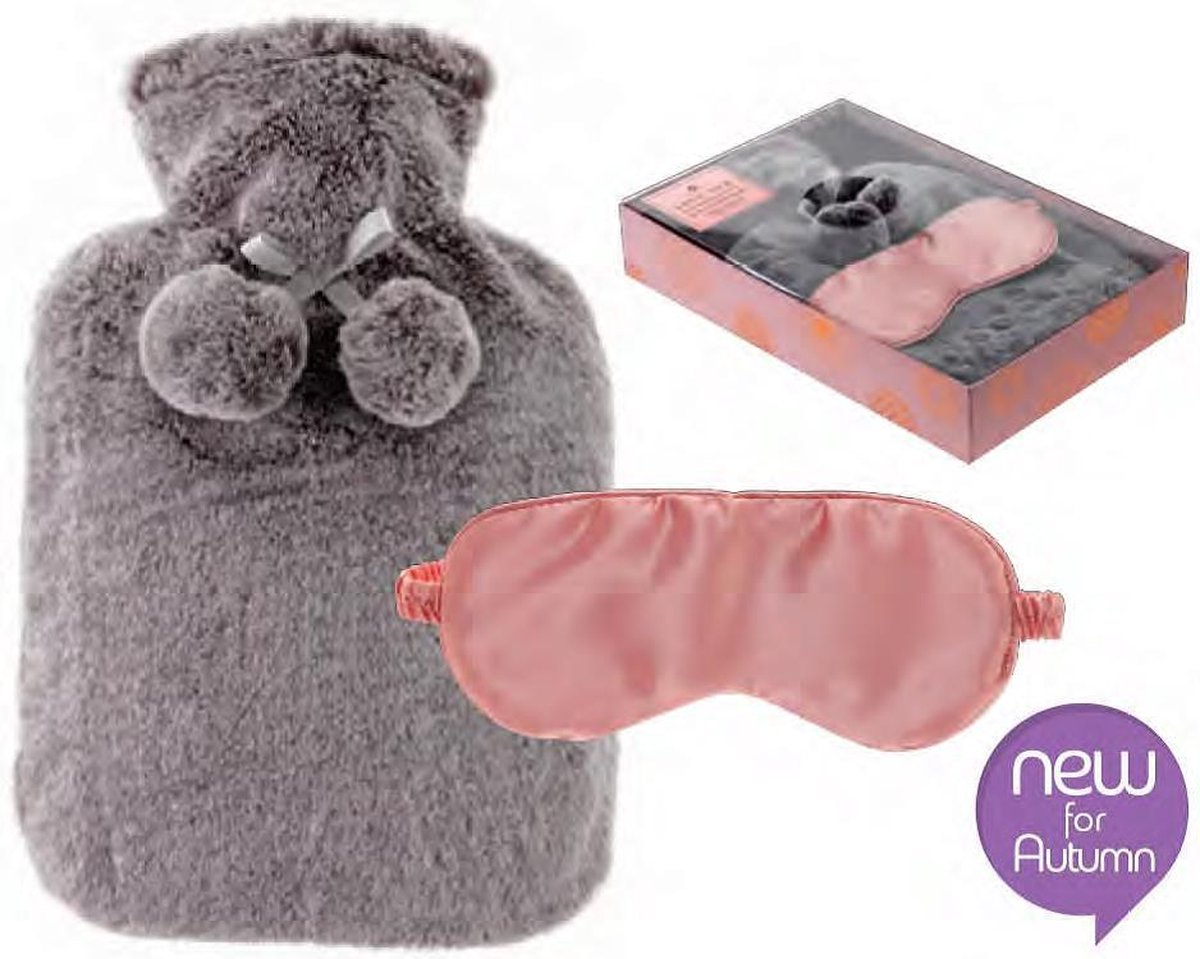 Goedkoopste Warm Water Kruik - Faux Fur grijs- satijnen oogmasker - ideaal voor koudere dagen - origineel Moederdag geschenk!
