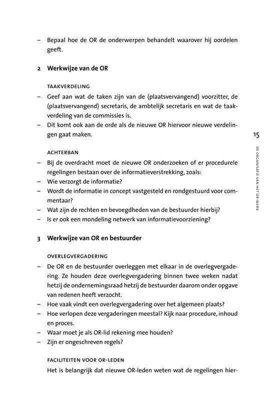 Tekstpagina met opsommingen over de werkzaamheden van de OR.