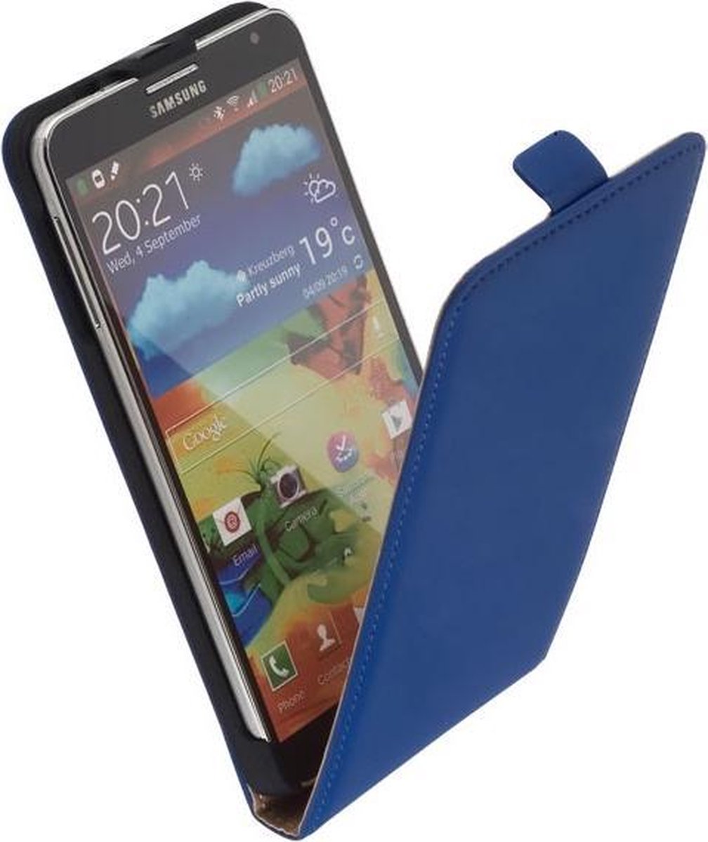 LELYCASE Flip Case Lederen Hoesje Samsung Galaxy Note 3 Blauw