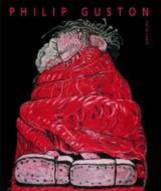 Boekomslag met een felrode, gedrapeerde figuur en de tekst 'PHILIP GUSTON - PAINTINGS'.