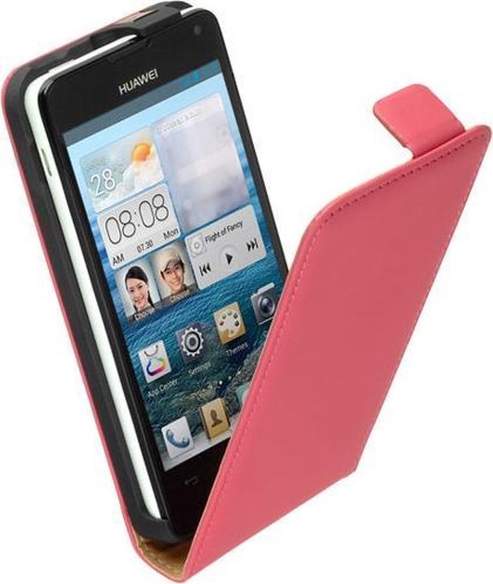 LELYCASE Lederen Flip Case Cover Hoesje Huawei Ascend Y300 Pink