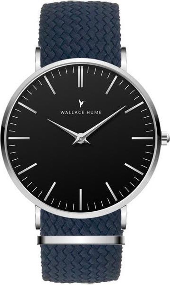 Wallace Hume Zwart - Horloge - Perlon - Donker Blauw