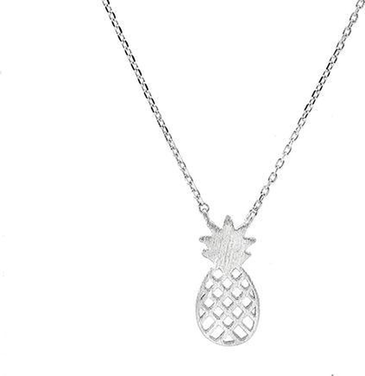 24/7 Jewelry Collection Ananas Ketting - Geborsteld - Zilverkleurig - 45cm