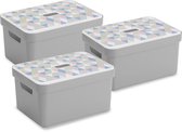 Sunware Sigma Home Opbergbox - 13L - 3 Boxen + 3 Deksels - Lichtgrijs/Triangel