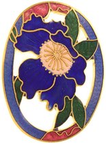 Behave® Broche ovaal met bloem blauw - emaille sierspeld -  sjaalspeld