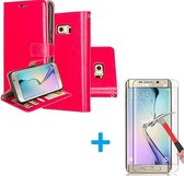 Samsung Galaxy S6 Edge Portemonnee hoes roze met Tempered Glas Screen protector