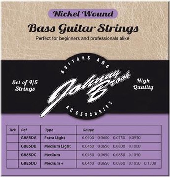 Foto: Set van 4 nickel wound basgitaar snaren gauge medium light