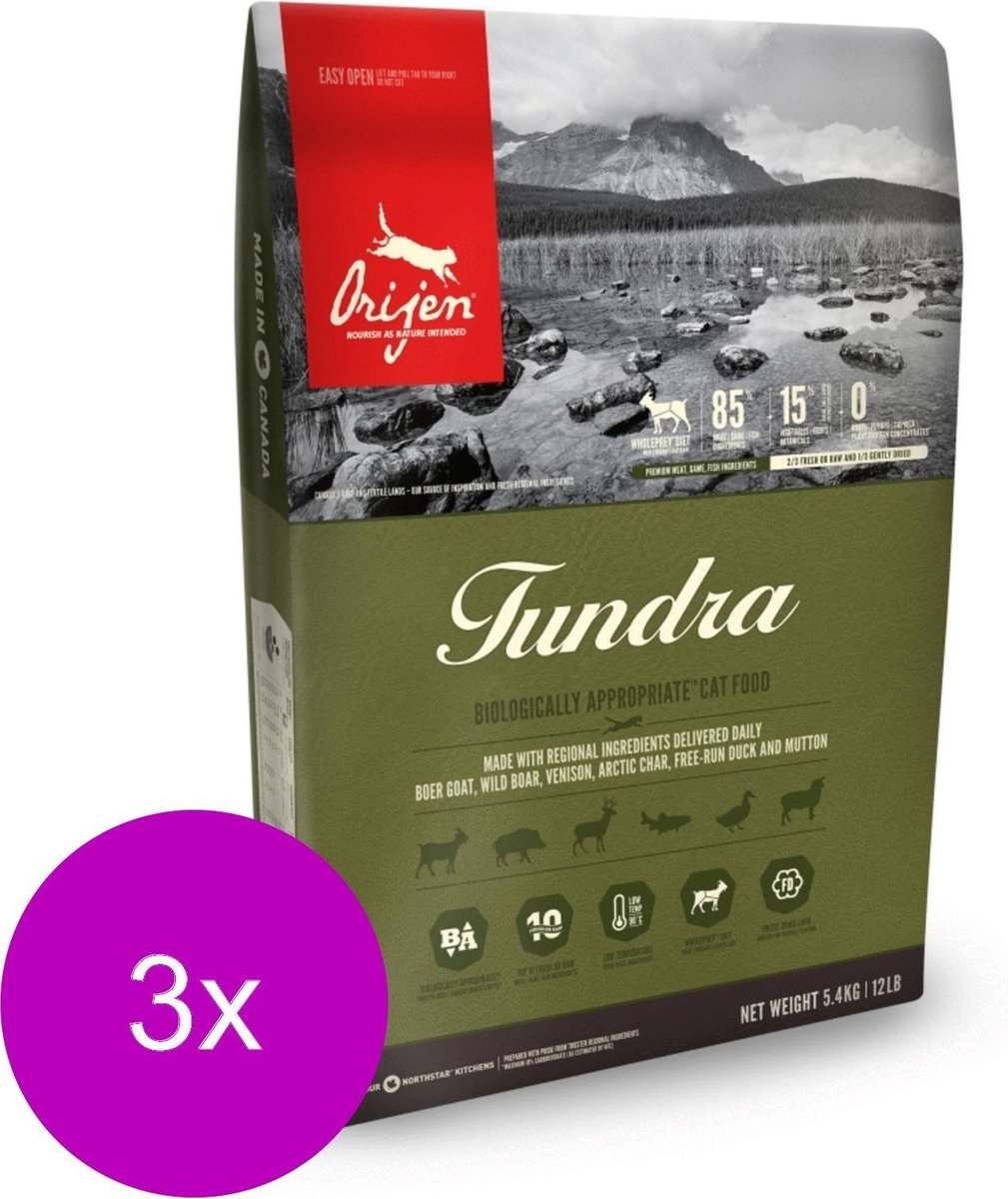 Orijen Whole Prey Tundra Cat Geit&Zwijn - Kattenvoer - 3 x 1.8 kg