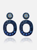 STATEMENT OORBELLEN MET PRINT EN SWAROVSKI – BLAUW – N˚18FW598 - ZATTHU JEWELRY