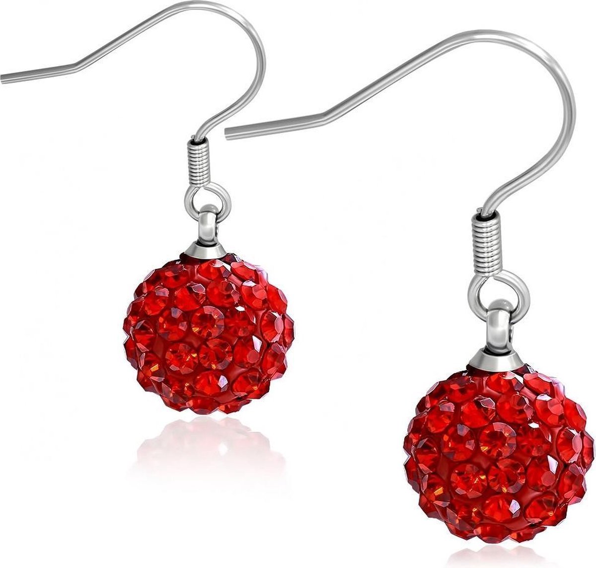 Amanto Oorbellen Bent Red - 316L Staal - Shamballa - ∅10mm - 28mm