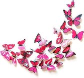 3D vlinder magneten / muurstickers 12 stuks-Roze