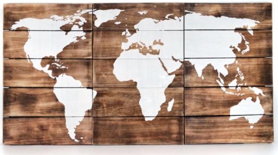 Wereldkaart drieluik wandbord 3 luik hout wandborden |