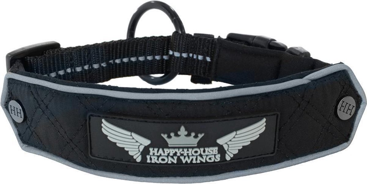 Happy-House Iron Wings Halsband / Hondenhalsband - Zwart - M - Breedte: 2 cm - Nekomtrek: 40 - 45 cm (GELIEVE ALVORENS BESTELLEN OPMETEN)