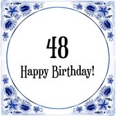 Verjaardag Tegeltje met Spreuk (48 jaar: Happy birthday! 48! + cadeau verpakking & plakhanger