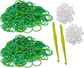 600 Loom Bands met 2 weefhaken en S-clips blauw & groen