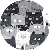 Mat, Vloermat, Vloerkleed, Tapijt, Kind - Kinderkamer Katten Poes - Rond - Wasbaar - Antislip -- 75 x 75 cm