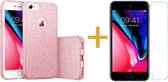 iPhone SE 2020 Hoesje - iPhone SE 2022 Hoesje - iPhone 8 Hoesje - iPhone 7 Hoesje - Siliconen Case Glitter Roze - Screenprotector Glas Screen Protector