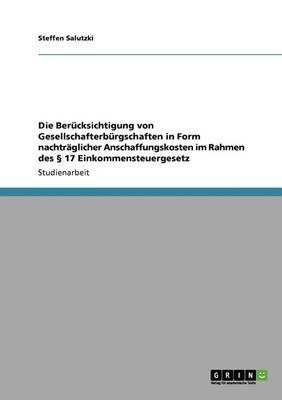 Die Berucksichtigung von Gesellschafterburgschaften in Form  ... - cover