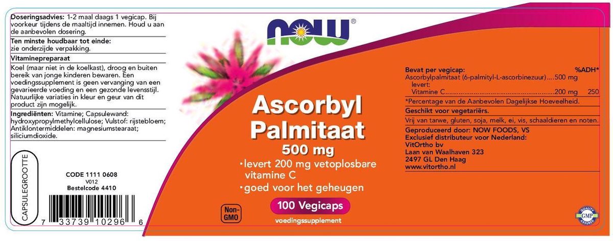 Now Foods - Ascorbyl Palmitaat mg - Vetoplosbare Vorm van Vitamine C - 100 Vegicaps bol.com