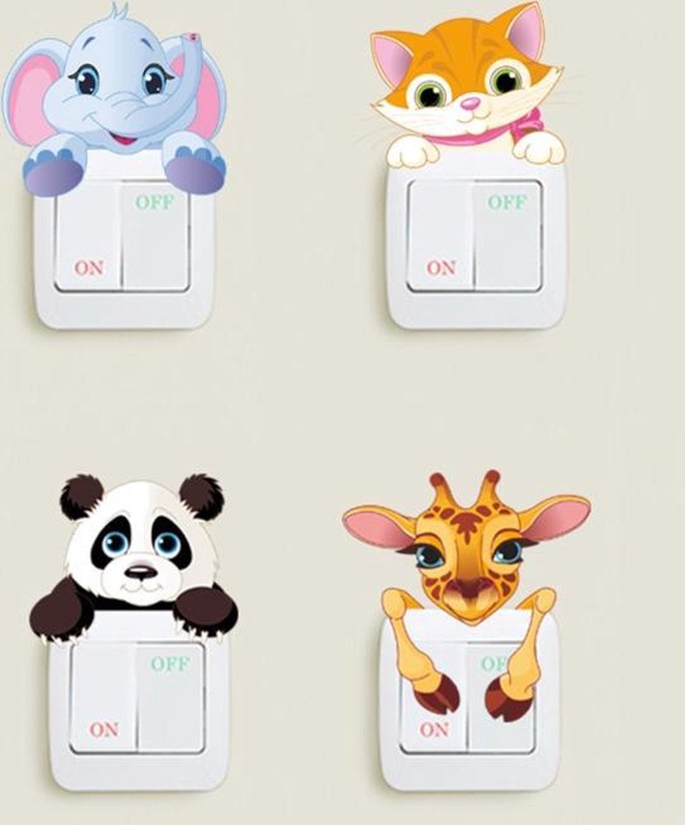 Muursticker figuurtjes - diertjes lichtschakelaar | babykamer - kinderkamer | vrolijk