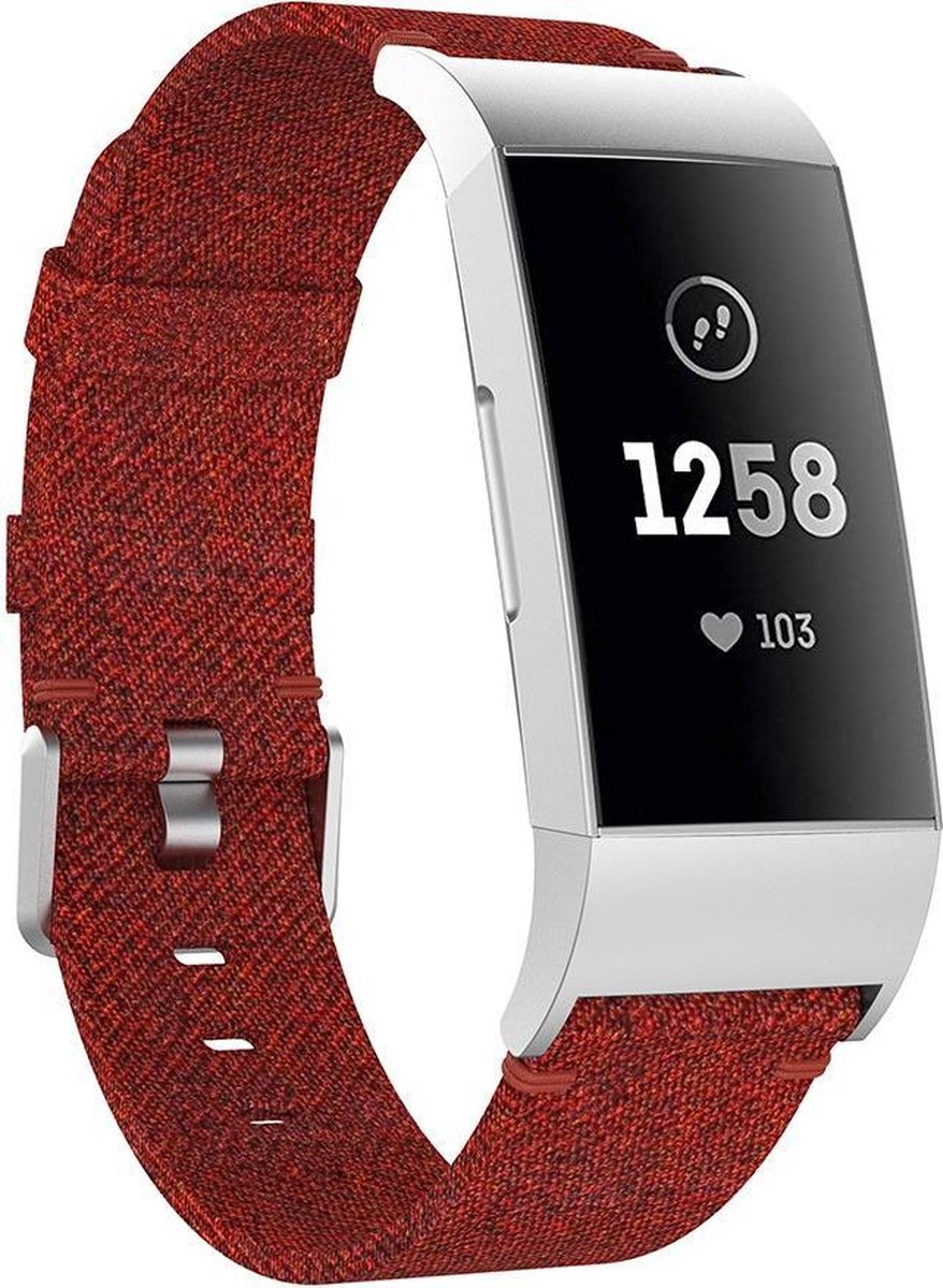 KELERINO. Denim bandje voor Fitbit Charge 3 - Rood