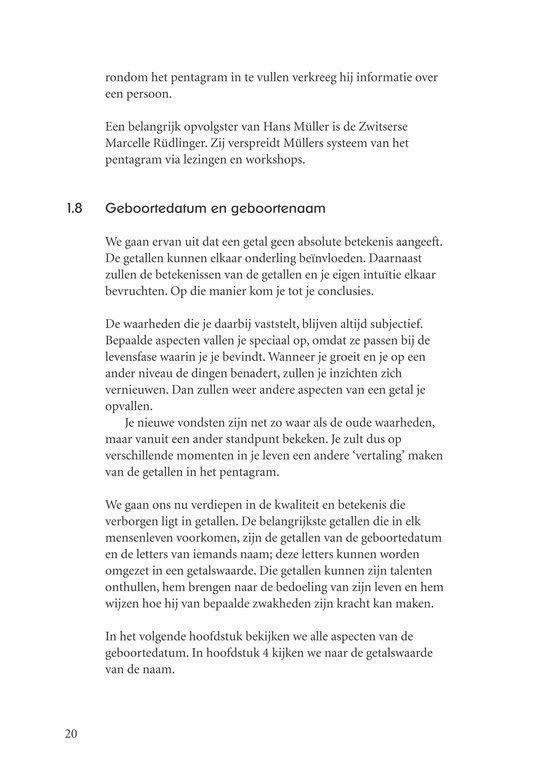Pagina met tekst over de betekenis van geboortedata en -namen in het pentagram-systeem.