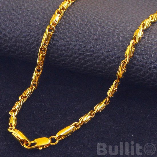 Italo" Gouden Ketting - 18k Gold Plated - 40 GRAM - 4 x 4mm - 65cm - Heren  - 24krt | bol.com
