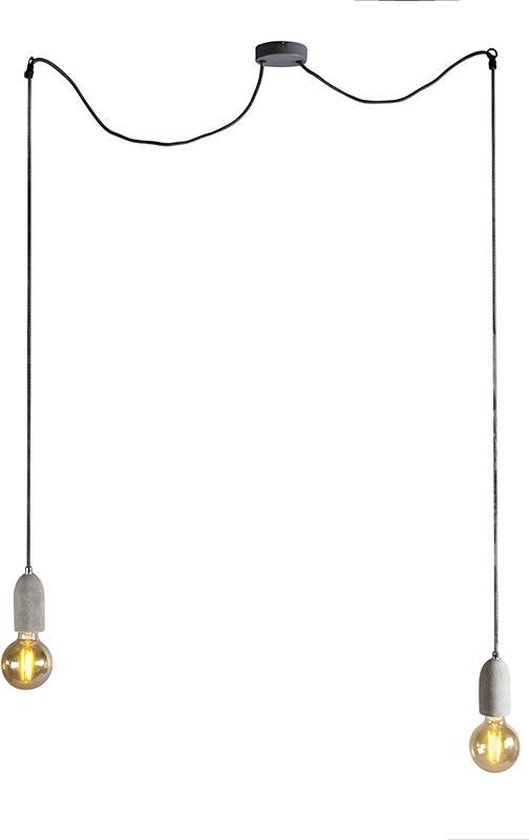 QAZQA Cava Concrete - Moderne Hanglamp voor boven de eettafel | in eetkamer - 2 lichts - L 1150 mm - Grijs - Woonkamer | Slaapkamer | Keuken
