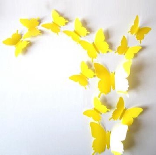 3D Vlinders - Muurdecoratie - Effen Geel