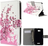 Sony Xperia E4g agenda roze bloem wallet hoesje