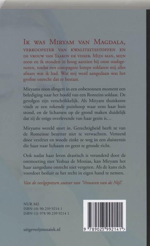 Boekomslag met tekst in het Nederlands, tekst begint met 'Ik was Miryam van Magdala'.