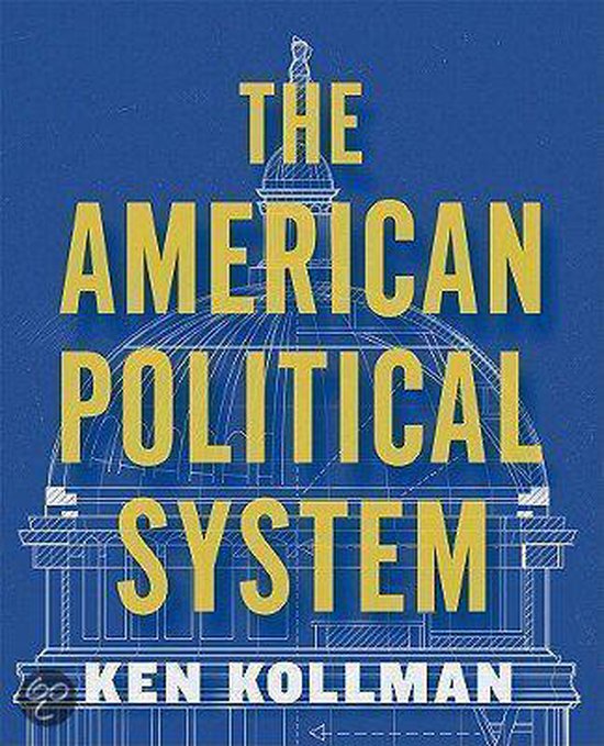 Livre intitulé 'THE AMERICAN POLITICAL SYSTEM' par Ken Kollman, avec un fond bleu et un plan du Capitole.