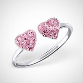 Dubbelhart sterling zilveren hart kinderring roze hartje ring