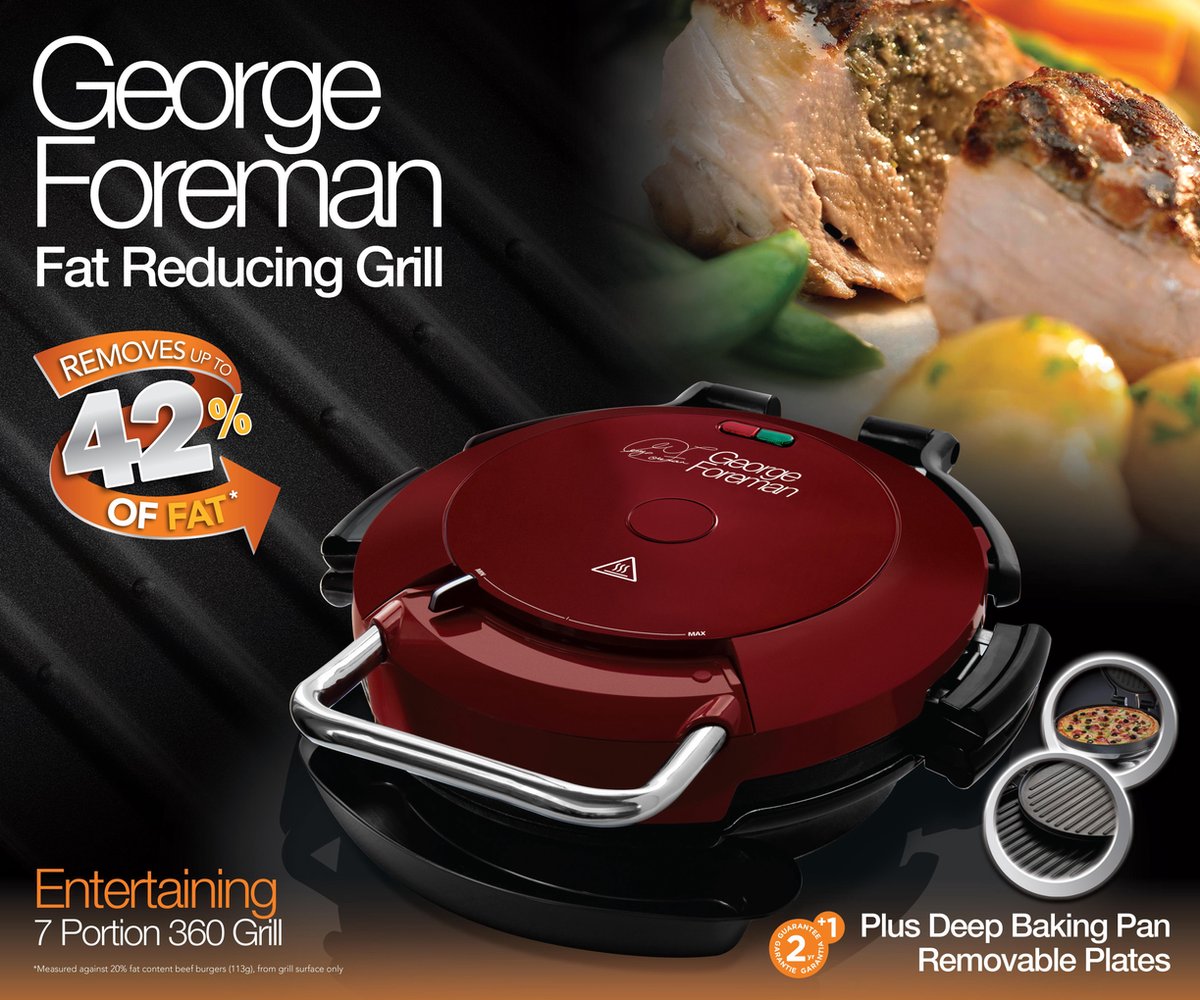 George Foreman Grill 24640-56 - Pizza / Grill 360° - 1750 W - Rouge |  Bol.com