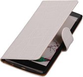 Croco Bookstyle Hoes Geschikt voor LG G4 Wit